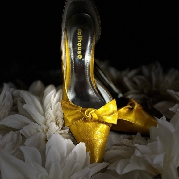 DOLLHOUSE YELLOW POINTED TOE STILETTOS HEELS WITH BOW - Picture 3 of 11
